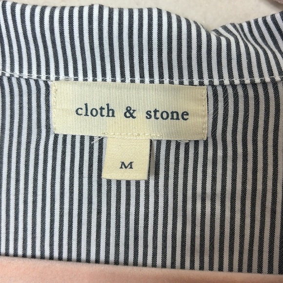 Cloth & Stone Stripe Button Down Shirt grey white wide sleeves size M - Picture 3 of 8